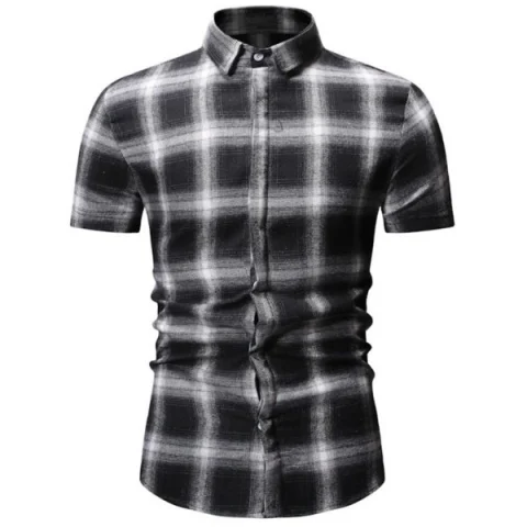 Plaid Printed Short Sleeves Shirt - White Fansmadedirect