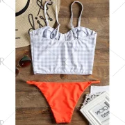 Plaid Underwire Bustier Bikini Set - Jacinth Fansmadedirect