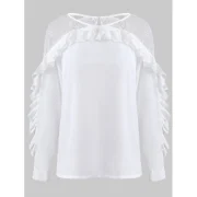 Plain Lace Panel Lettuce Trim Blouse - White Fansmadedirect