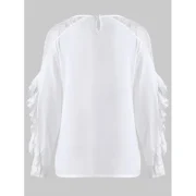 Plain Lace Panel Lettuce Trim Blouse - White Fansmadedirect