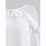 Plain Lace Panel Lettuce Trim Blouse - White Fansmadedirect