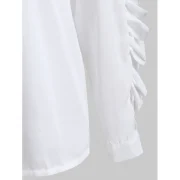 Plain Lace Panel Lettuce Trim Blouse - White Fansmadedirect