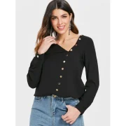 Plain Long leeve hirt with Buttons - Black Fansmadedirect