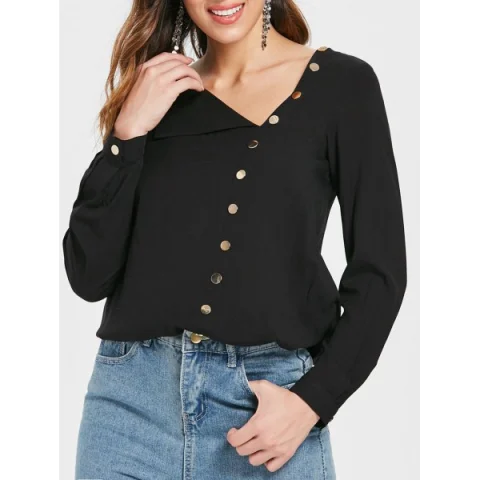 Plain Long leeve hirt with Buttons - Black Fansmadedirect