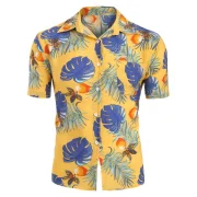 Plant Print Design Short Sleeves Shirt - Yellow Fansmadedirect