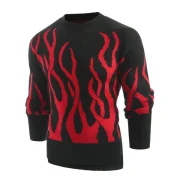 Plant Print Long Sleeve Pullover Sweater - Lava Red Fansmadedirect
