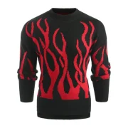 Plant Print Long Sleeve Pullover Sweater - Lava Red Fansmadedirect