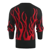 Plant Print Long Sleeve Pullover Sweater - Lava Red Fansmadedirect