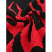 Plant Print Long Sleeve Pullover Sweater - Lava Red Fansmadedirect