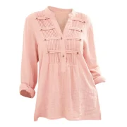 Pleated Buttons Long Sleeve Blouse - Light Pink Fansmadedirect