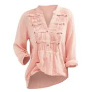 Pleated Buttons Long Sleeve Blouse - Light Pink Fansmadedirect