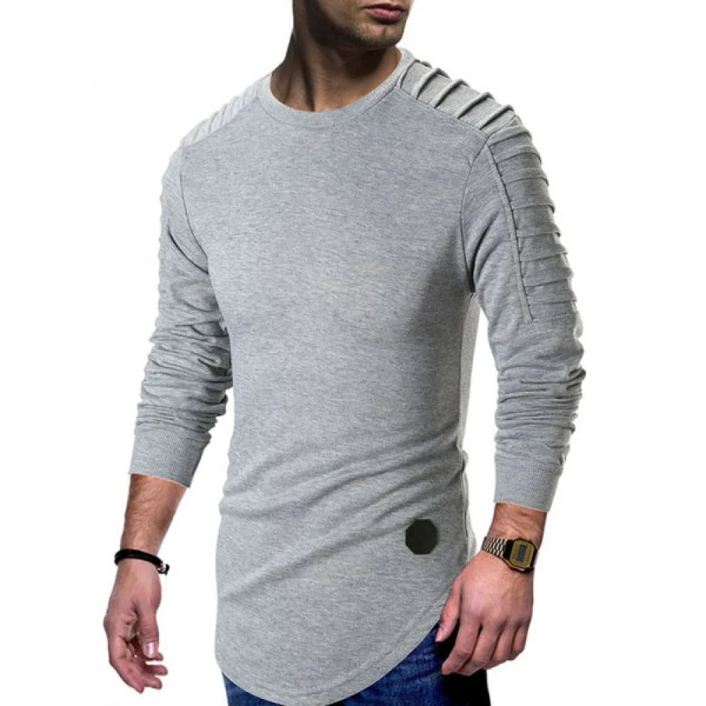 Pleated Raglan Sleeve Pullover Sweatshirt - Light Gray Fansmadedirect