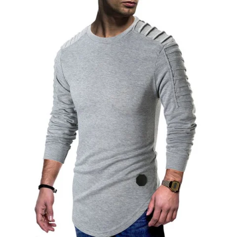 Pleated Raglan Sleeve Pullover Sweatshirt - Light Gray Fansmadedirect