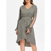 plit leeve V Neck Dress - Granite Fansmadedirect