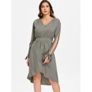 plit leeve V Neck Dress - Granite Fansmadedirect
