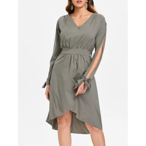 plit leeve V Neck Dress - Granite Fansmadedirect