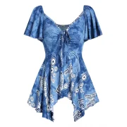 Plunge Floral Print Asymmetric T Shirt - Blue Ivy Fansmadedirect