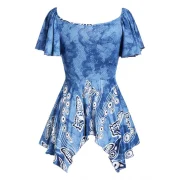 Plunge Floral Print Asymmetric T Shirt - Blue Ivy Fansmadedirect