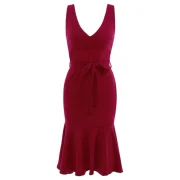 Plunge Mermaid Dress with Belt - Red Fansmadedirect