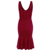 Plunge Mermaid Dress with Belt - Red Fansmadedirect