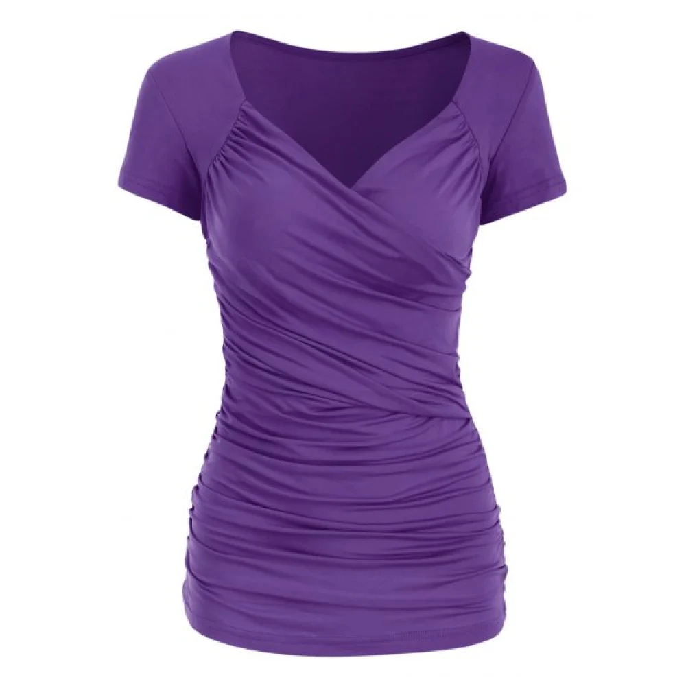 Plunge Surplice Ruched Tee - Purple Amethyst Fansmadedirect