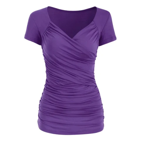 Plunge Surplice Ruched Tee - Purple Amethyst Fansmadedirect