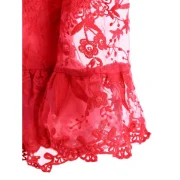 Plunging Neckline Bell Sleeve Peplum Blouse - Red Fansmadedirect