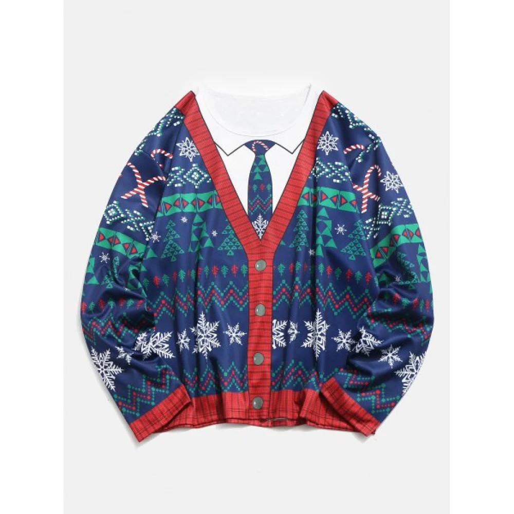 Plus Size Christmas 3D Printed Pullover T-shirt - Deep Blue Fansmadedirect