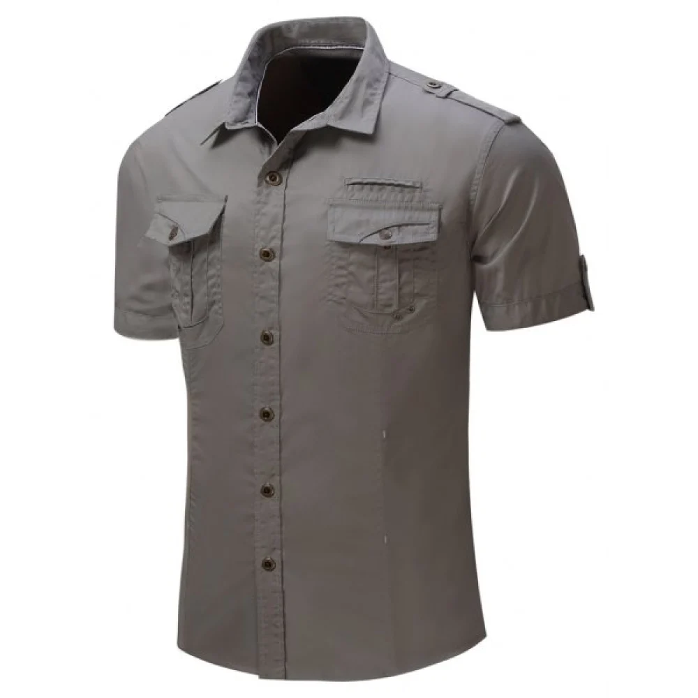 Pocket Decoration Short Sleeves Cargo Shirt - Battleship Gray Fansmadedirect
