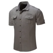 Pocket Decoration Short Sleeves Cargo Shirt - Battleship Gray Fansmadedirect