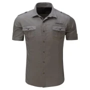 Pocket Decoration Short Sleeves Cargo Shirt - Battleship Gray Fansmadedirect
