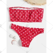 Polka Dot Bandeau calloped Bikini - Red Fansmadedirect