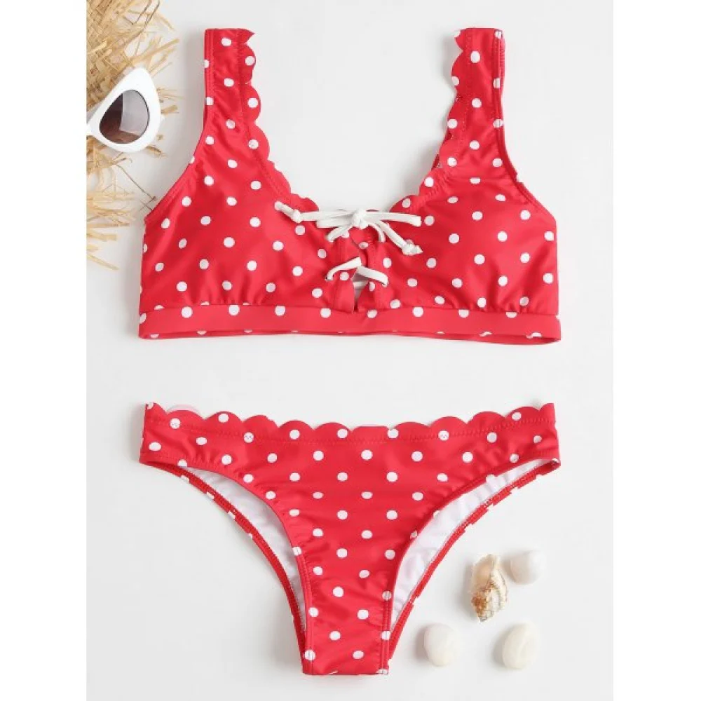 Polka Dot calloped Bikini - Red Fansmadedirect