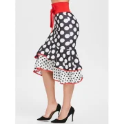 Polka Dot High Waist Long Ruffled Skirt - Black Fansmadedirect