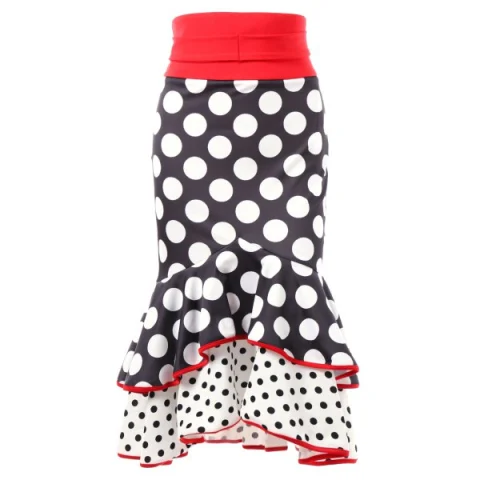 Polka Dot High Waist Long Ruffled Skirt - Black Fansmadedirect