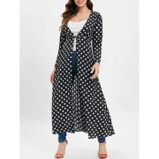 Polka Dot Tie Duster Coat - Black Fansmadedirect
