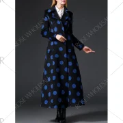Polka Dot Wool kirted Maxi Coat - Black Fansmadedirect