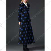 Polka Dot Wool kirted Maxi Coat - Black Fansmadedirect