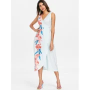 Print Casual Overlap Dress - Pale Blue Lily Fansmadedirect
