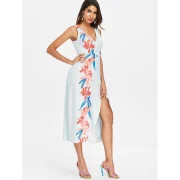 Print Casual Overlap Dress - Pale Blue Lily Fansmadedirect