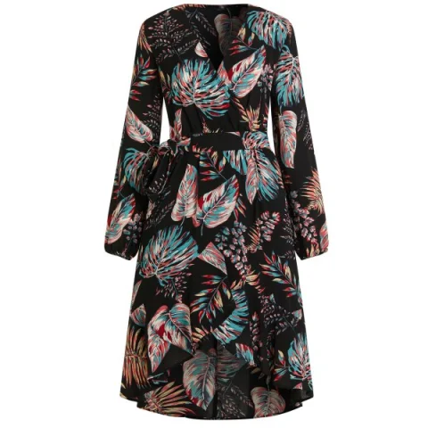 Print idi Wrap Dress - Black Fansmadedirect