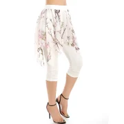 Print Layered Ruched Cropped Pants - White Fansmadedirect