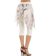 Print Layered Ruched Cropped Pants - White Fansmadedirect
