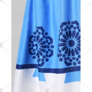 Print Ruched 50s Pin Up Dress - Deep Sky Blue Fansmadedirect