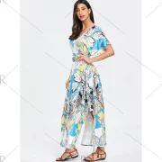 Print V-neck Maxi Dress - Blue Fansmadedirect