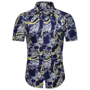 Printed Decoration Short Sleeves Shirt - Cadetblue Fansmadedirect