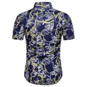 Printed Decoration Short Sleeves Shirt - Cadetblue Fansmadedirect