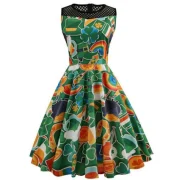 Printed esh Panel Flare Dress - Fansmadedirect