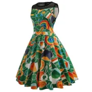 Printed esh Panel Flare Dress - Fansmadedirect