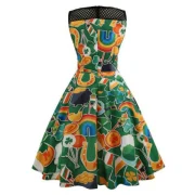 Printed esh Panel Flare Dress - Fansmadedirect